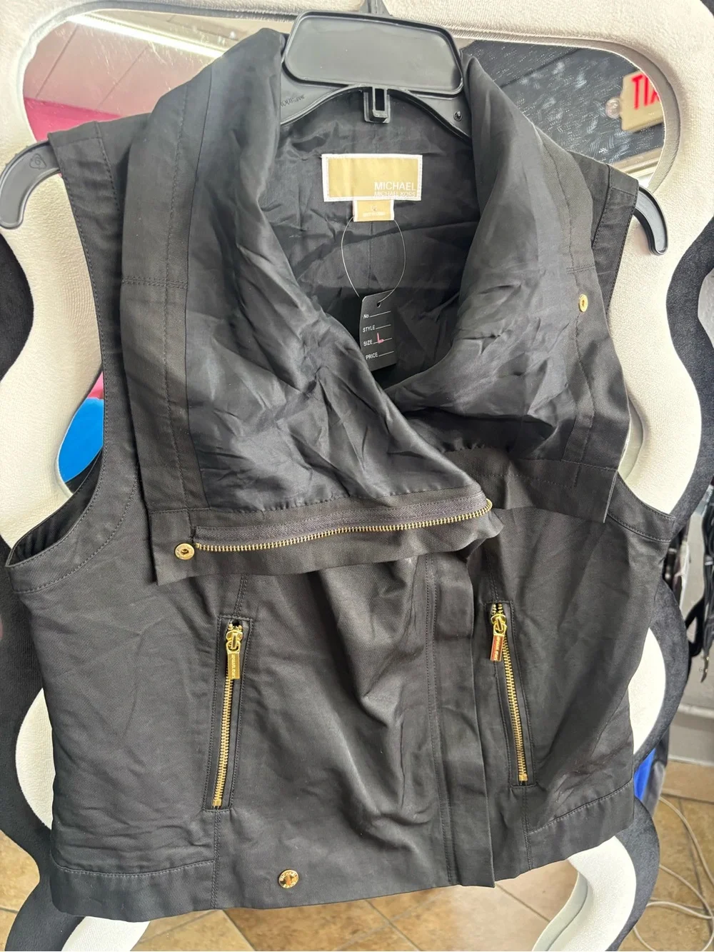 Michael Kors Black Sleeveless Zip Vest with Gold Hardware